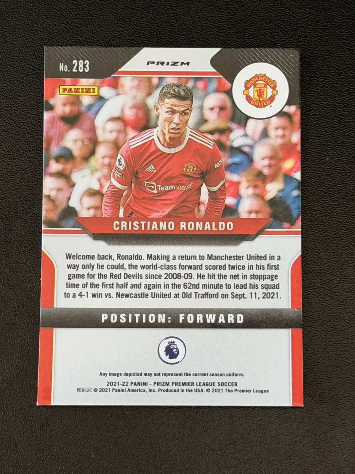 2021-22 Panini Prizm Premier League Cristiano Ronaldo #283 Green Wave Prizm Card view 5
