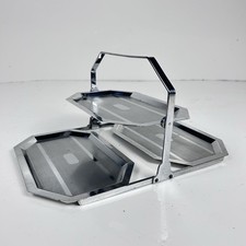 Vintage Art Deco three-tier folding serving tray chase chrome cake stand