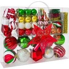 Christmas Tree Ornaments - 113PCS Set, Red Green White Gold Silver, Shatterpr...