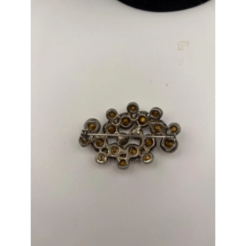 Broche prendedor vintage de diamantes de imitación tono plata floral joyería distintiva Foto 4 de 4