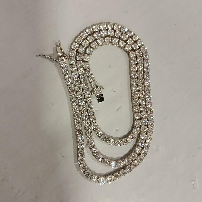 Used-4mm-24in Real VVS1 D Moissanite Tennis Chain 925 Silver Pass Diamnd Tester