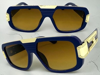 Classic Vintage Retro Hardcore Hip Hop Rapper Pimp SUN GLASSES Large Blue Frame