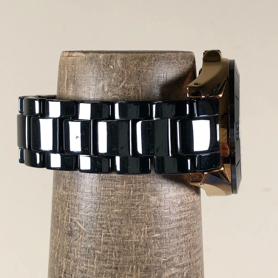 Fossil Riley Women CE-1007 Day Date Black Gold Ceramic Quartz 37mm Watch 6 1/4" - Image 3 of 4