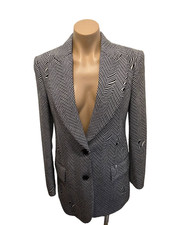 STELLA MCCARTNEY "Edith" Glitch Herringbone Blazer In Black and White - Size 38