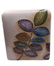 Croscill Ceramic Porcelain Tissue Box Cover Mosaic Leaves Bathroom 5.25" x 6"