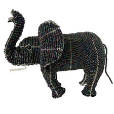 Elephant Beadworx Beaded Iridescent Wire Metal Handmade Weighted Sculpture NICE