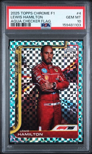 2025 Topps Chrome Formula 1 - Lewis Hamilton #4 Aqua Checker Flag /199 PSA 10
