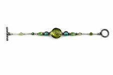 Retro Mod Art Glass Lampwork Twisted Sea Glass Green Blue Bead Stretch Bracelet