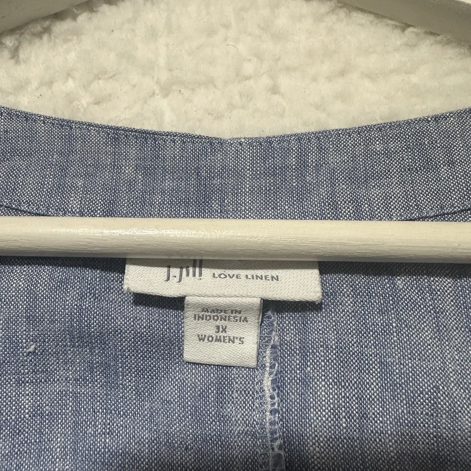 J Jill Love Linen Blue Sheath Tunic Dress 3/4 Bell Sleeves Pockets Plus Size 3X - Image 3 of 4