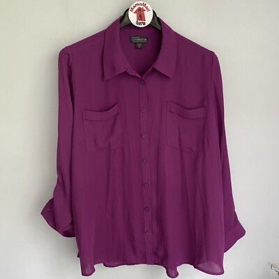 NEW Covington Essential Woman Purple Button Down Blouse Long Sleeve Plus Size 3X