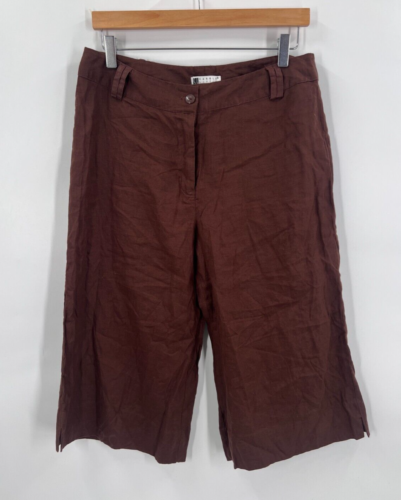 Carole Little 100% Linen Brown Capri Pants Flat Front Women 10 Bohemian Vacation