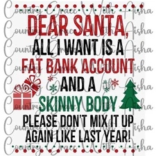 Sublimation Transfer Dear Santa Christmas Ready To Press Heat Transfer