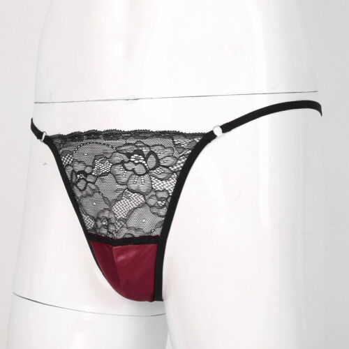 Herren Sissy G-String Panties Satin Blume Spitzen Transparent Tanga Thong Slip - Bild 36 von 43