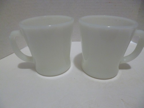 Two Vintage Fire King Milk Glass D Handle Coffee Mugs