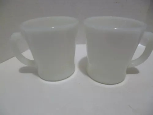 Two Vintage Fire King Milk Glass D Handle Coffee Mugs