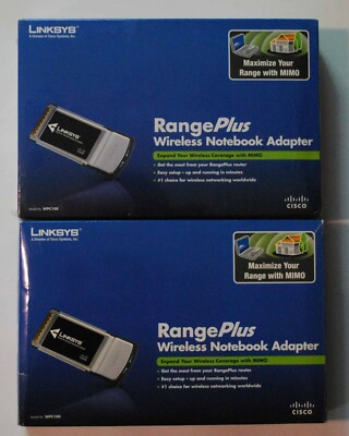 Linksys WPC100 Range Plus Wireless Notebook Adapter lot of 2 one sealed one open