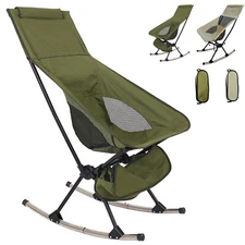High Back Folding Rocking Camping Chair Portable Outdoor Rocker with Carry Bag