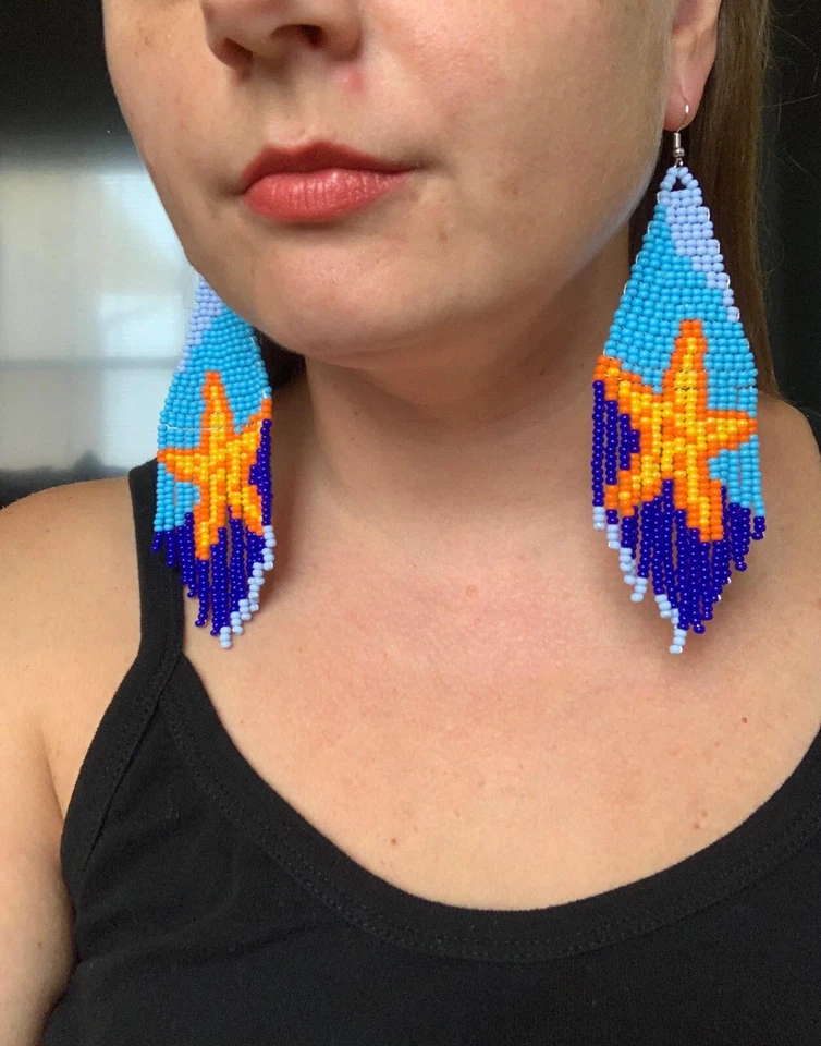 Handmade Beaded Starfish Earrings Chic Summer Beach Earrings For Women - Image 2 of 4