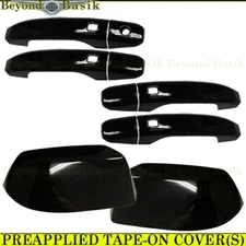 2015-2020 Chevy Tahoe GLOSS BLACK 4 Door Handle COVERS w/4 SMT+Top Mirrors NoCam