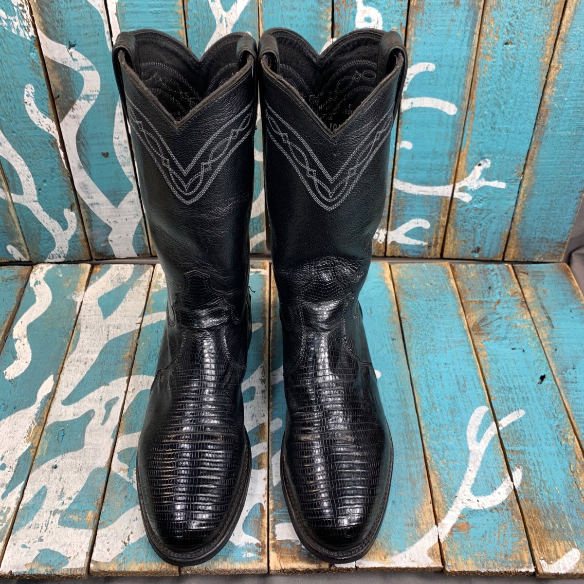 VTG Justin Black Iguana Lizard Western Boots L3112 Exotic Womens