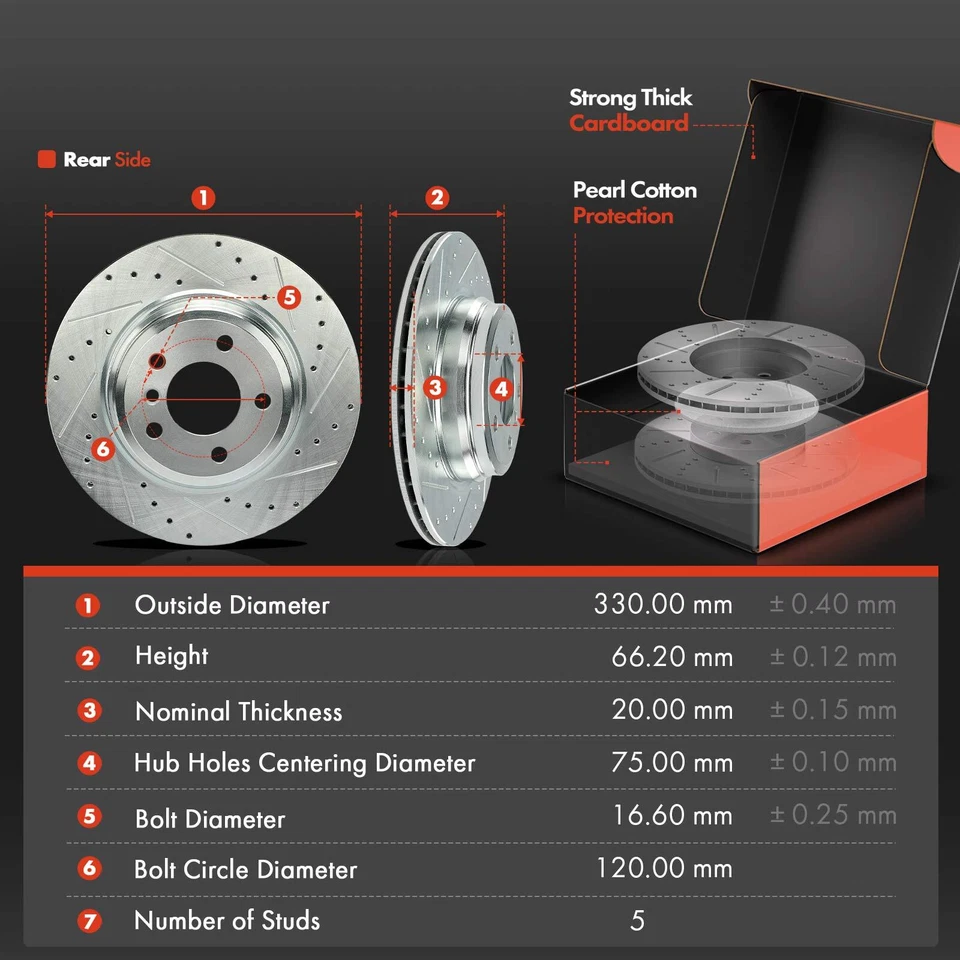 Drilled Brake Rotors + Ceramic Brake Pads for BMW 335i F30 2012-2015 328i Rear - Image 2 of 4