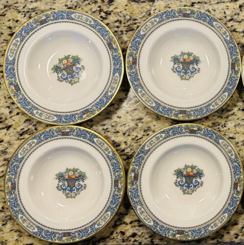 4 Lenox China Flat Rim Soup Bowls Autumn Pattern Gold Stamp SUPER CLEAN