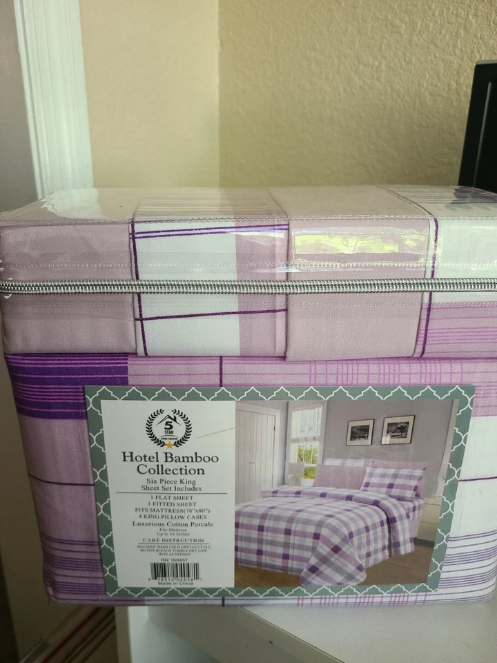 Juego de sábanas Hotel Bamboo Collection tamaño king 6 piezas púrpura Foto 4 de 4