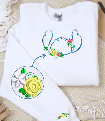 Stitch Spring Floral Embroidered Hoodies Sweatshirts w/ Sleeve Embroidery