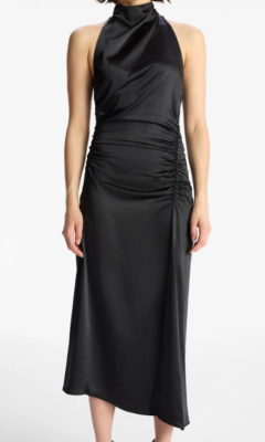 knee length dresses for ladies Inez Neck Drawstring Satin Midi Dress