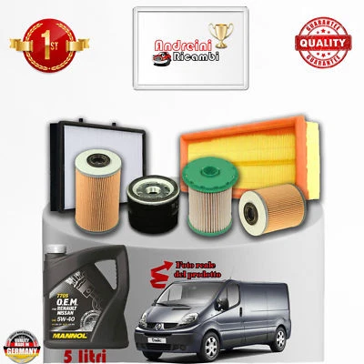 KIT TAGLIANDO FILTRI + OLIO RENAULT TRAFIC II 1.9 dCi 74KW 2003 -> 2006