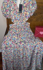 Nasty Gal Floral Cut Out Middles Maxi Tea Dress Bright Pink US Size 4
