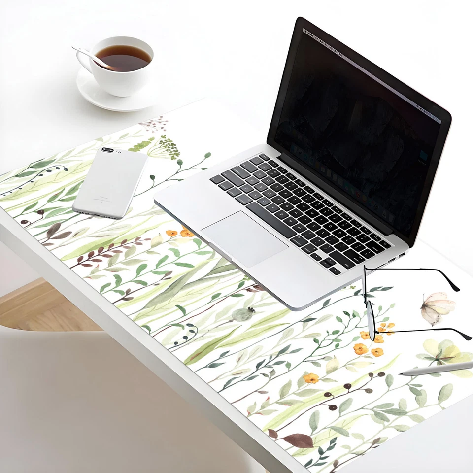 Yellow Floral Mouse Pad Green Leaf Desk Mat for Keyboard and Mouse Desk Pad - Image 4 of 4