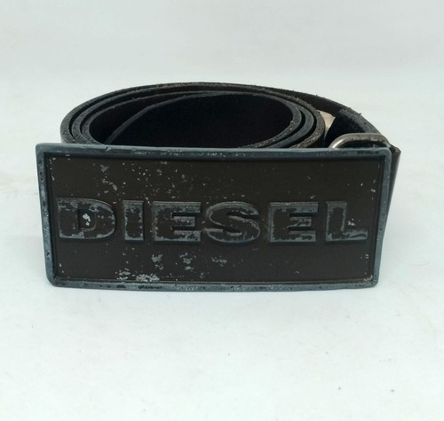 Vintage Brown Long Leather Diesel Logo Belt Size 90/36 Italy