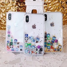 For iPhone SE 11 X 8 7 - Liquid Glitter App Icons Bling Quicksand Case Cover