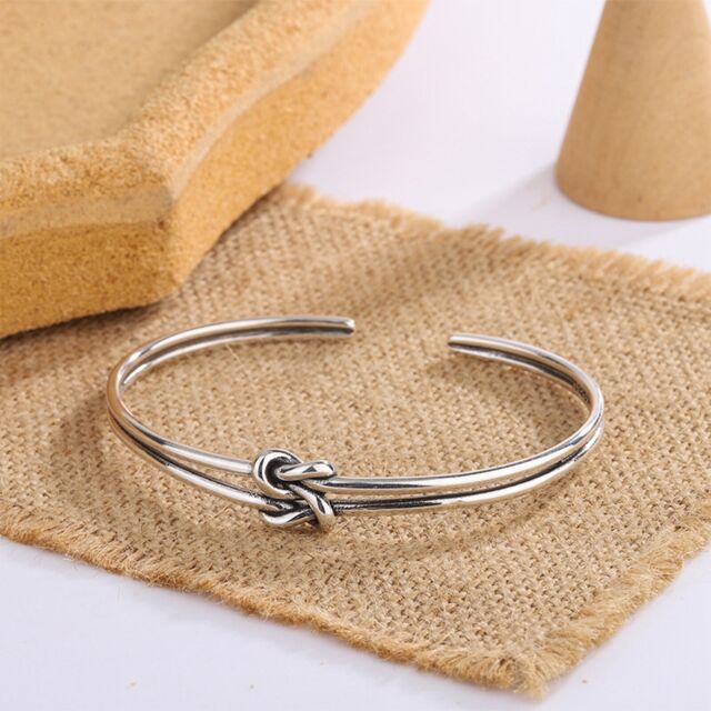 Vintage Rope Buckle Two Thread Knot Bracelet For Women'S Fashion Thai Silver NY10929