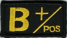 Yellow Black Blood Type B+ Positive Patch Fits For VELCRO® BRAND Loop Fastener