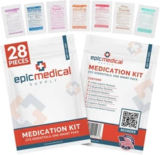First Aid Kit Medication Refill – 28-Count Unit Dose Packets – White 
