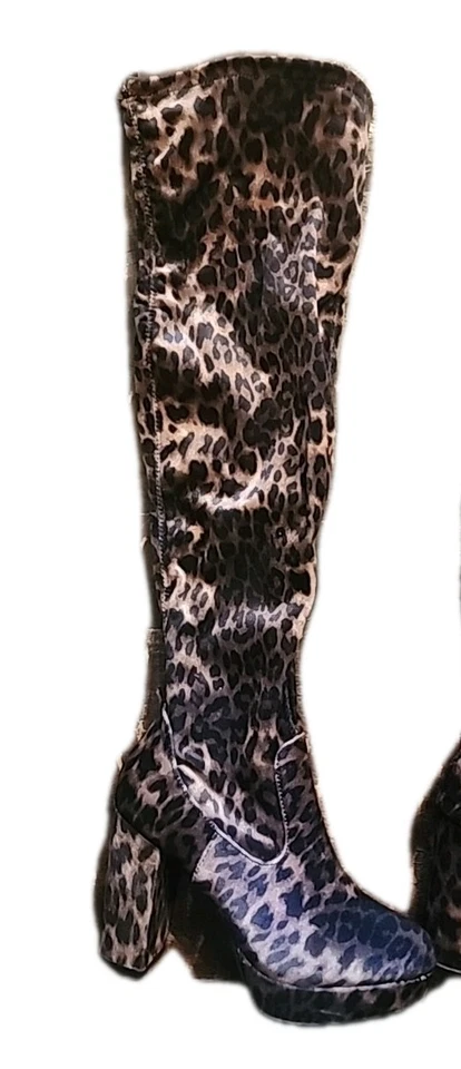Botas altas de bambú con plataforma y estampado de leopardo para mujer 9 4" tacón Y2K retro Foto 2 de 4