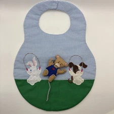 Kubi Kids Vintage Infant Baby Bib 3D Bear Bunny Dog Jump rope Checkered