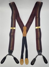 Vintage Button On Suspenders Braces  Burgundy  Navy Stripe