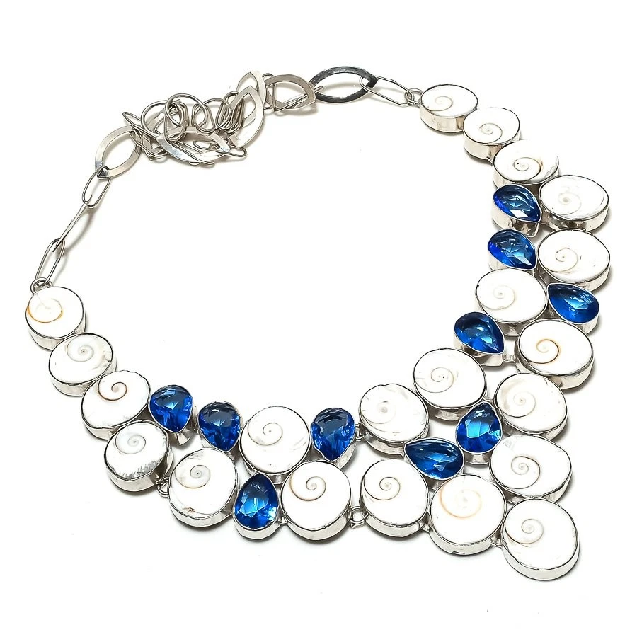 Collar de joyas étnicas hechas a mano con piedras preciosas de cuarzo tanzanita ojo de Shiva 18" SR 6793 Foto 2 de 4