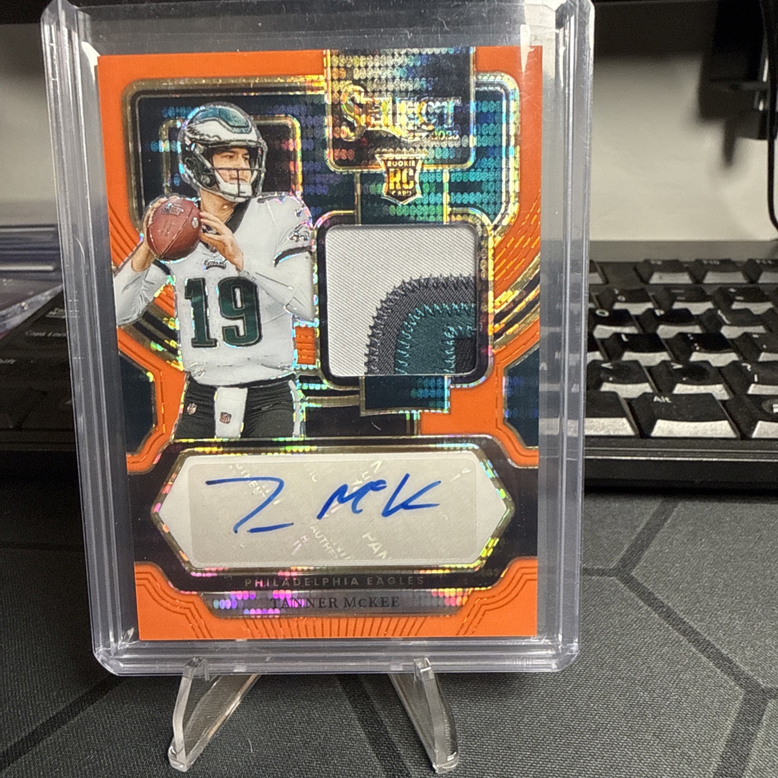 Tanner McKee Panini Select Rookie Signature Memorabilia #RSMTMC Neon Orange Pulsar
