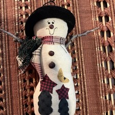 snowman cloth ornament rustic primitive cabin Christmas fabric scarf hat