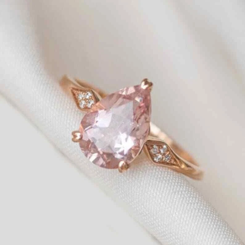 Natural Pink Morganite and Diamonds Women Engagement Ring 10k Rose Gold Ring j29 - Image 2 of 4