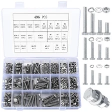 Metric Hex Bolt, Nut & Washer Assortment Kit - 496 Pcs Stainless Steel Set