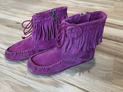 UGG AUSTRALIA Girl s sz 1 'Kaysa' Purple Fuscia Suede Moccasin Fringe Bootie Mid