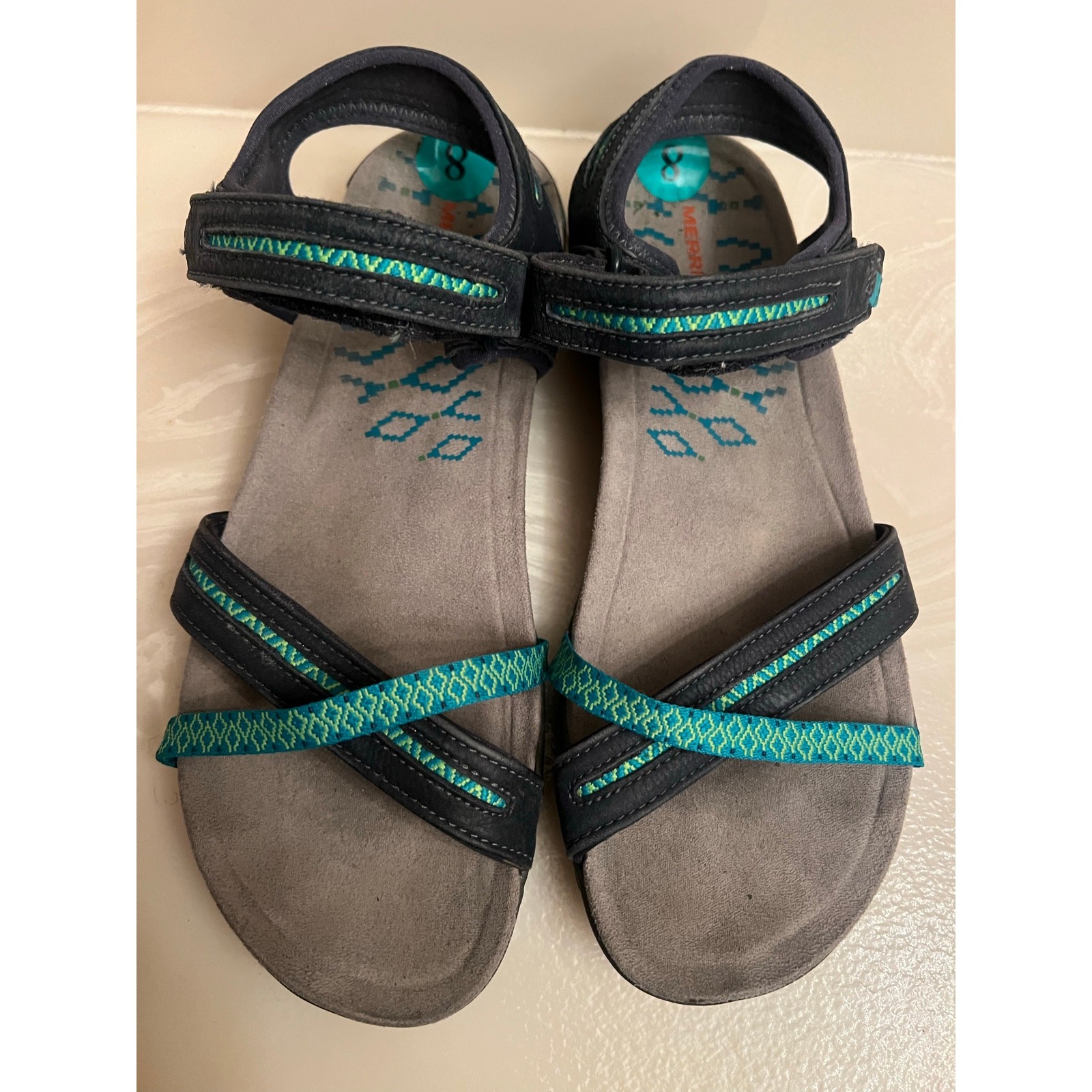 Sandali Merrell donna Terran Cross II in pelle con cinturino. Marina Verde. Wmn taglia 8