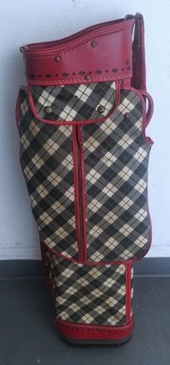 Vintage Leed's Rectangular Golf Carry Bag - Gray Plaid / Cherry Red