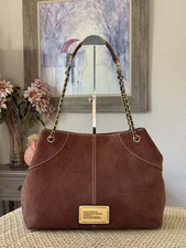 Marc Jacobs The Large Plaza Tote Shoulder Bag suede cognac