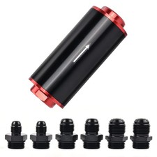 Inline Fuel Filter 100 Micron with 6AN 8AN 10AN Adapter Universal 50MM Red
